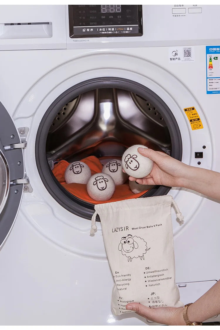 Boules de séchage en laine 7 cm, réutilisables, adoucissantes pour le linge - E-menage