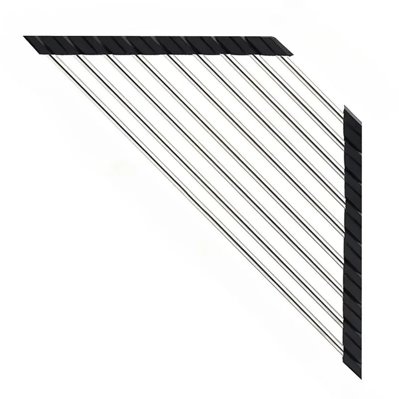 Roll Up Triangle Dish Drying Rack Kitchen Sink Organizer Corner Over the Sink Sponge Rag Holder Foldable Stainless Steel Drainer
