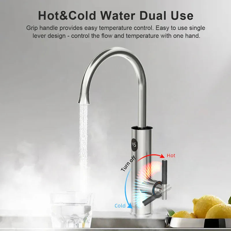 Briwellna Electric Water Heater Kitchen Faucet 2 In 1 With Digital Display Stainless Steel 220V Electric Tap Geyser Robinet