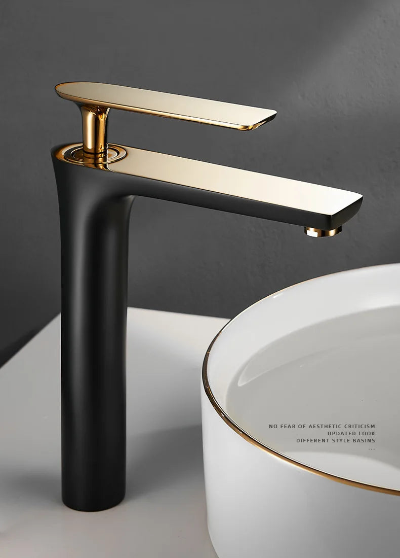All Copper Black Gold Basin Faucet Sink Faucet Hot and Cold Faucet White Heightened Bathroom Faucet  Bathroom Faucet
