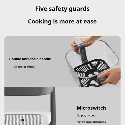 Friteuse à air chaud 1200 W avec panier en verre transparent - Four multifonction sans retournement, poignée isolante, 8 modes de cuisson, usage domestique