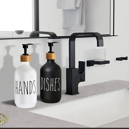 Distributeur de savon liquide 500 ml avec plateau en bambou - E-menage