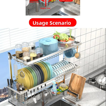 Égouttoir de cuisine en acier inoxydable 304 avec porte-assiettes de rangement multifonction pour évier de cuisine à poser sur le plan de travail