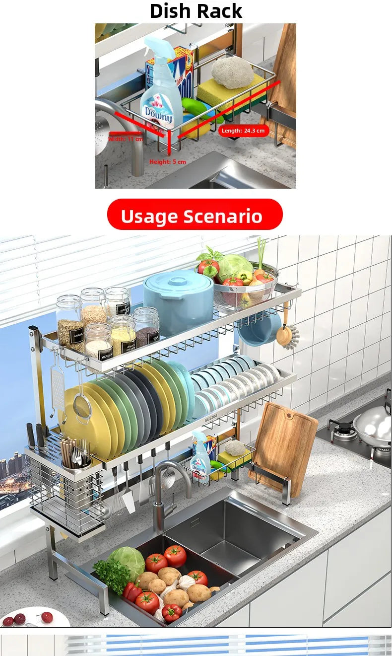 Stainl Steel 304 Kitchen Sink Di Drainer Ra Multi-Function Storage Plate Holder for Diwaing Pool above Countertop