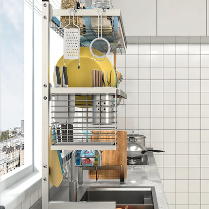 Égouttoir de cuisine en acier inoxydable 304 avec porte-assiettes de rangement multifonction pour évier de cuisine à poser sur le plan de travail