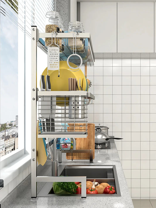 Stainl Steel 304 Kitchen Sink Di Drainer Ra Multi-Function Storage Plate Holder for Diwaing Pool above Countertop