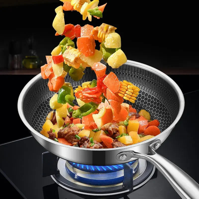 Frying Pan Stainless Steel Non-stick Household Frying Pancakes Uncoated Honeycomb Open Flame Gas Induction Cooker Pan Universal