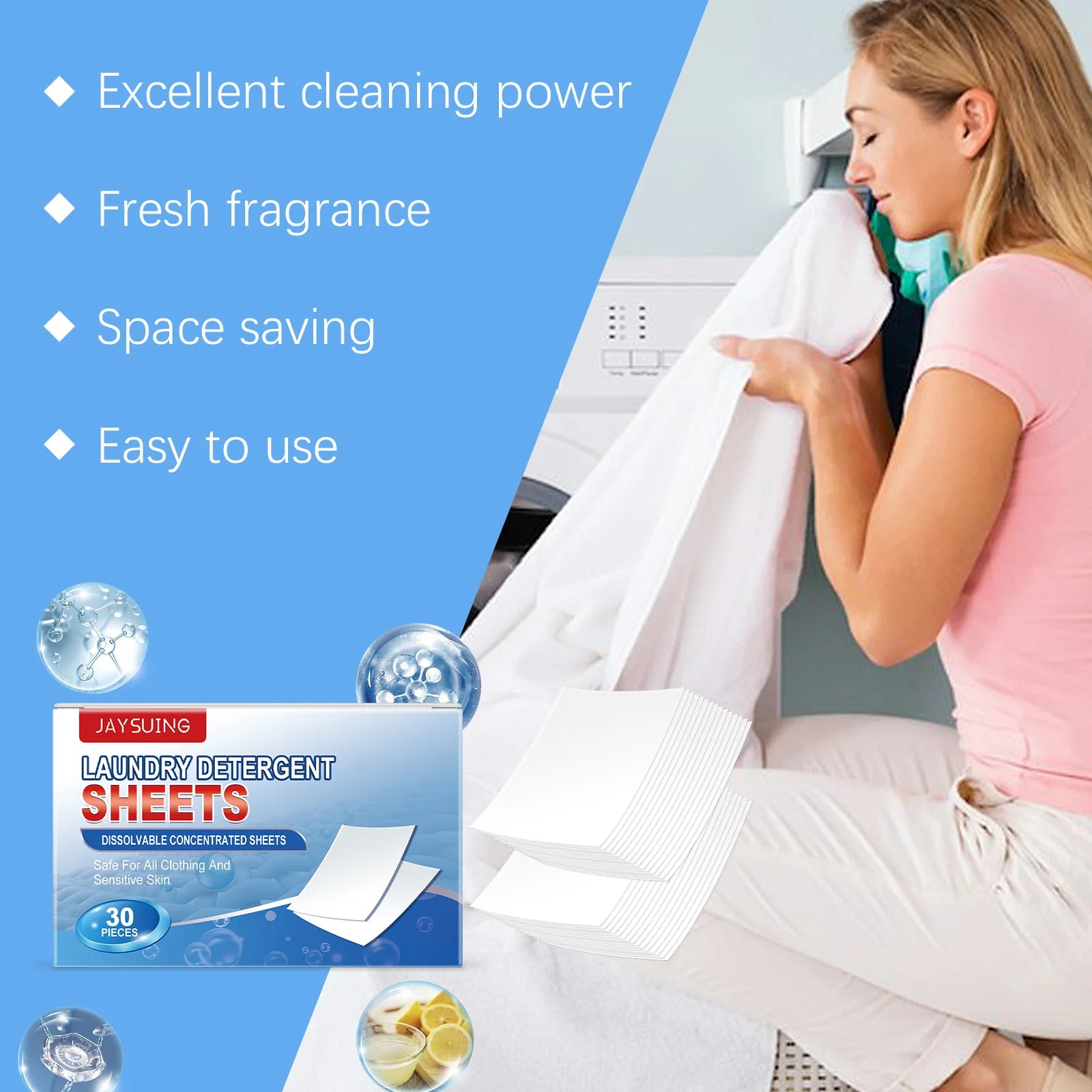 Lot de 60 lessives portables, puissantes, nettoyantes et détachantes - E-menage