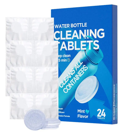Pastilles Nettoyantes Effervescentes pour Bouteilles d’Eau &amp; Bouilloires – 24 Comprimés Détergents Puissants Anti-Odeurs