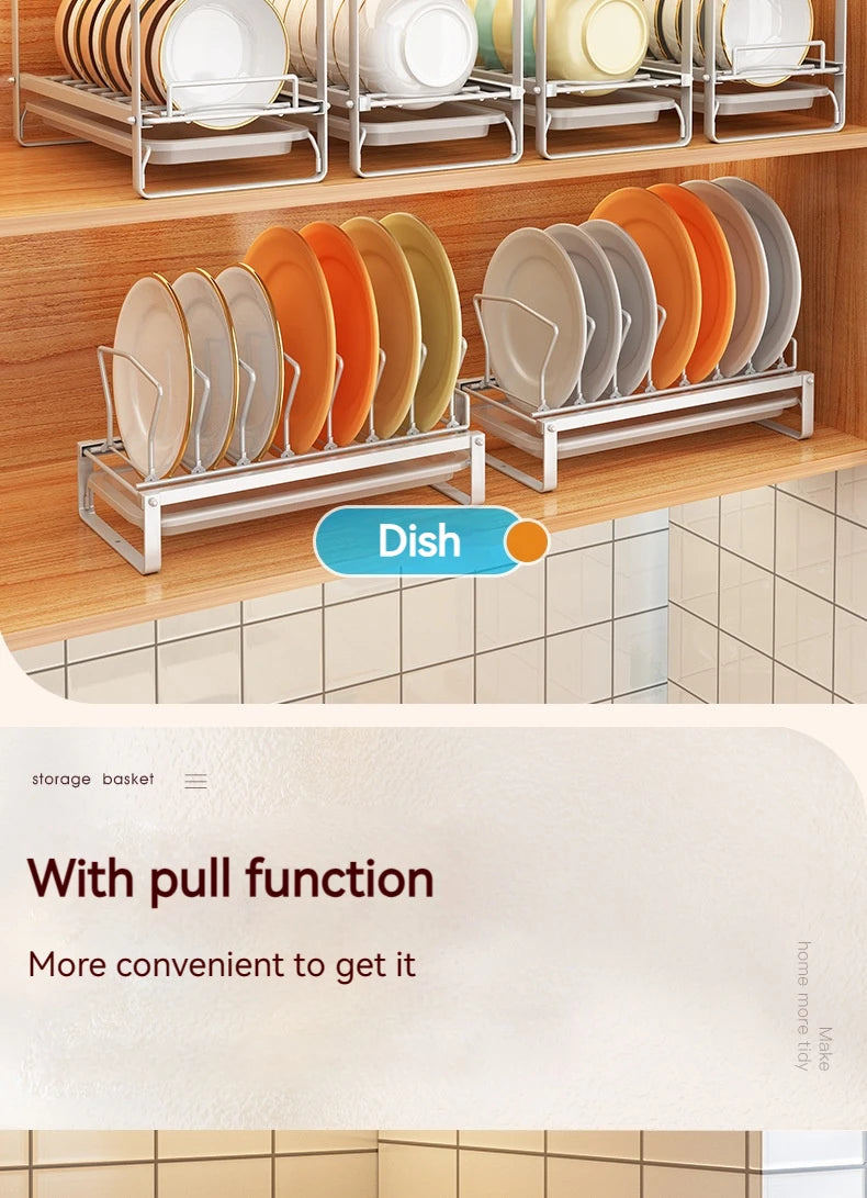 Dish Drain Shelf Stackable Drawer Bowls and Plates Organizer Rack Countertops Drain Shelf Cabinets Sink Cutlery Storage Shelf