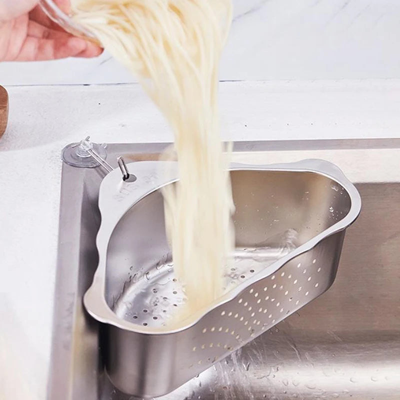 💕Stainless Steel Kitchen Sink Triangular Drainer Basket, Vegetable Washing Basin Water Filter Storage Rack