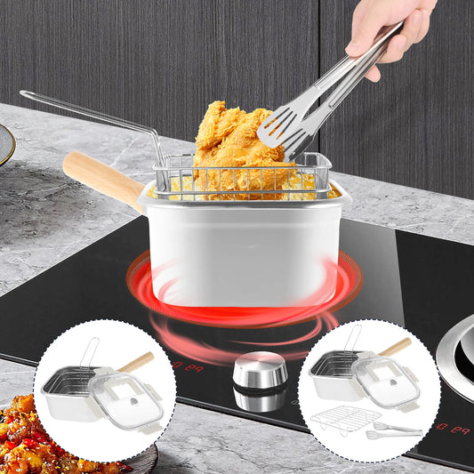 Deep Fryer Pot Stainless Steel Frying Pan Oil Saving Square Deep Frying Pan with Basket and Handle Versatile Deep Fryer with Lid