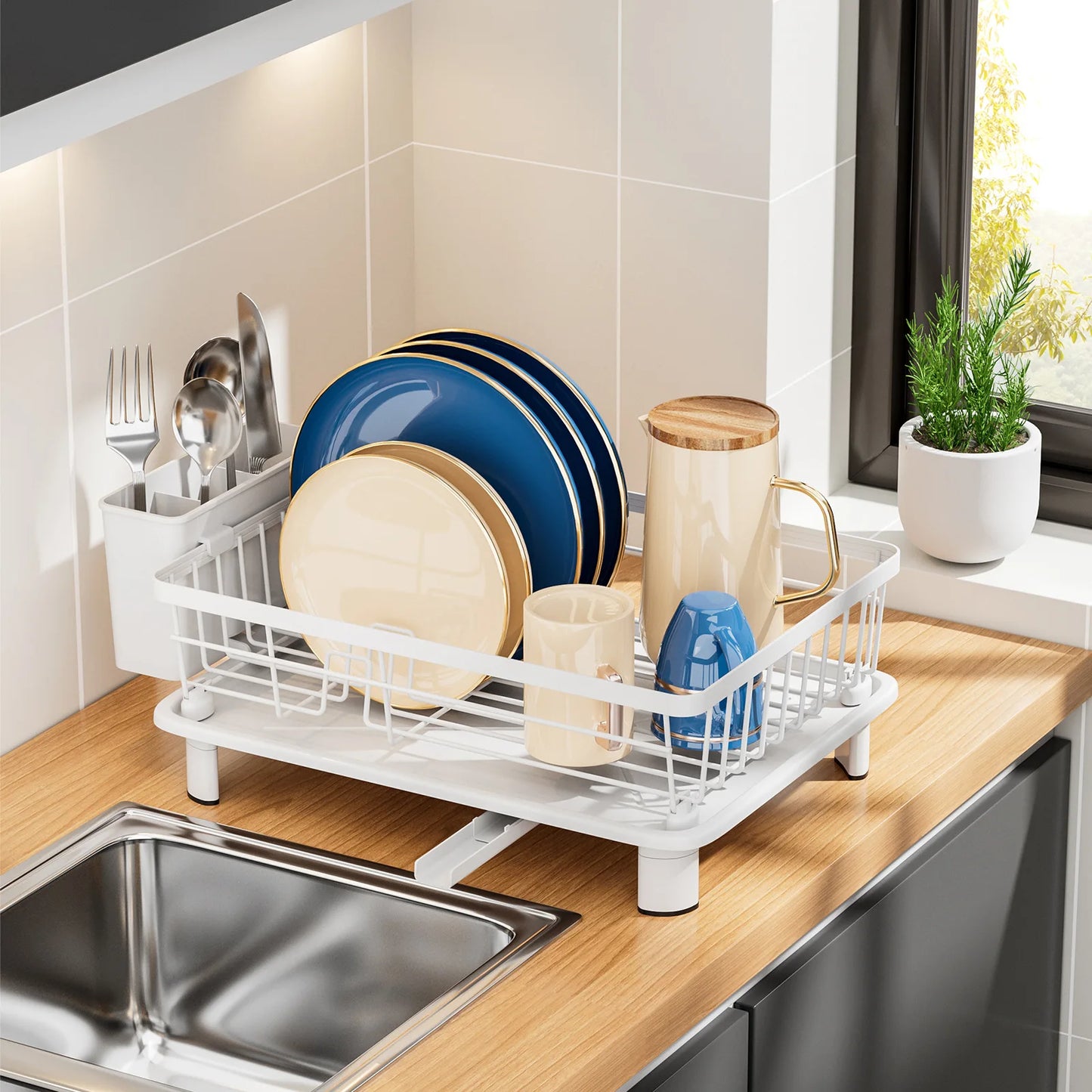 Kitchen Dish Rack, Small Volume Bowl and Plate Draining Rack, Sink, Multi-functional Tableware Draining Bowl Storage Box