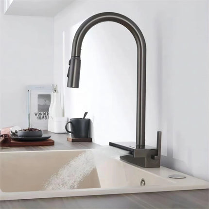 Robinet de cuisine cascade avec affichage de la température de l'eau chaude et froide, robinet extractible pour évier sur plage