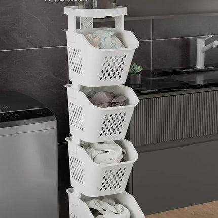 Laundry Storage Rack Basket Multilayer Dirty Clothes Storage Basket With Wheel Large Capacity Household Bathroom Shelf Organizer - E-menage