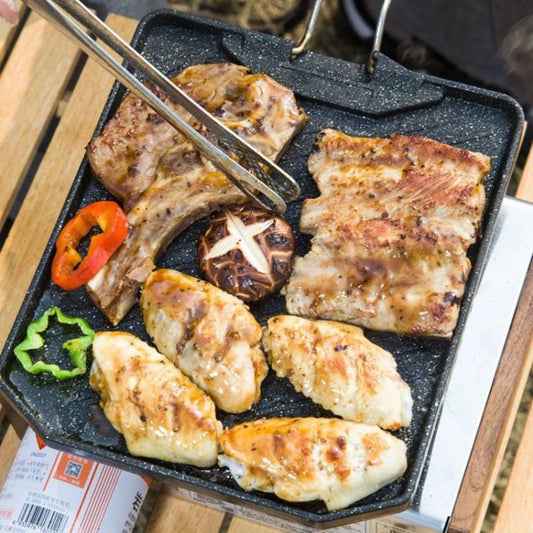 Outdoor camping barbecue pan Household non-stick frying pan Cassette oven barbecue pan Easy to clean Portable baking pan