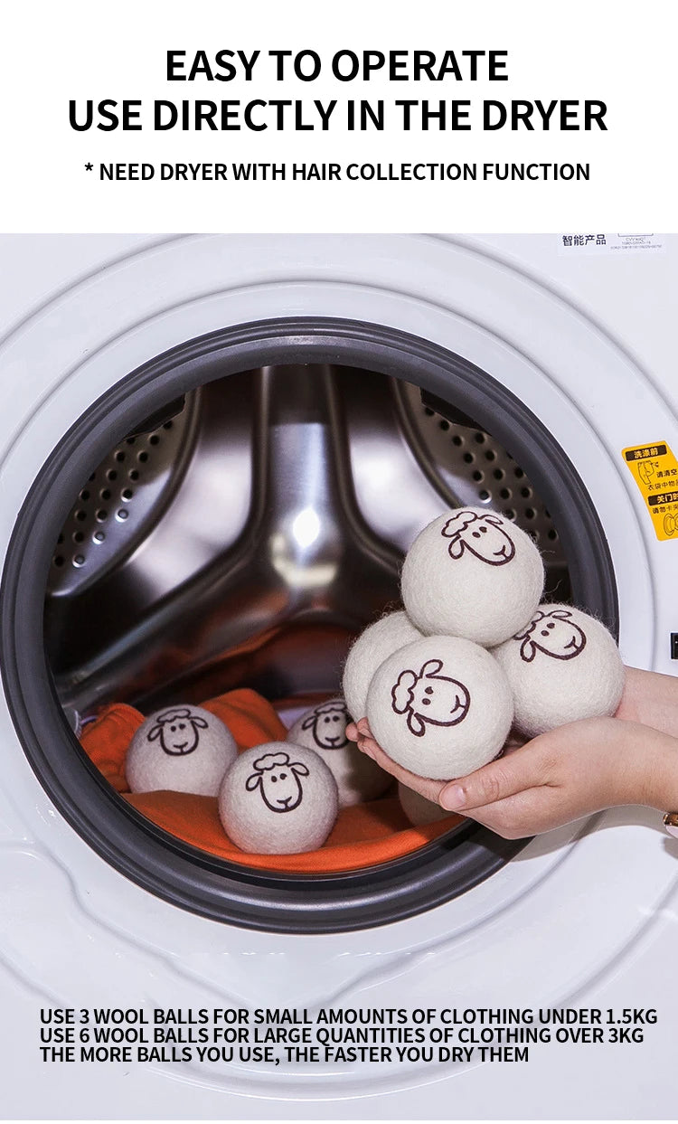 Boules de séchage en laine 7 cm, réutilisables, adoucissantes pour le linge - E-menage