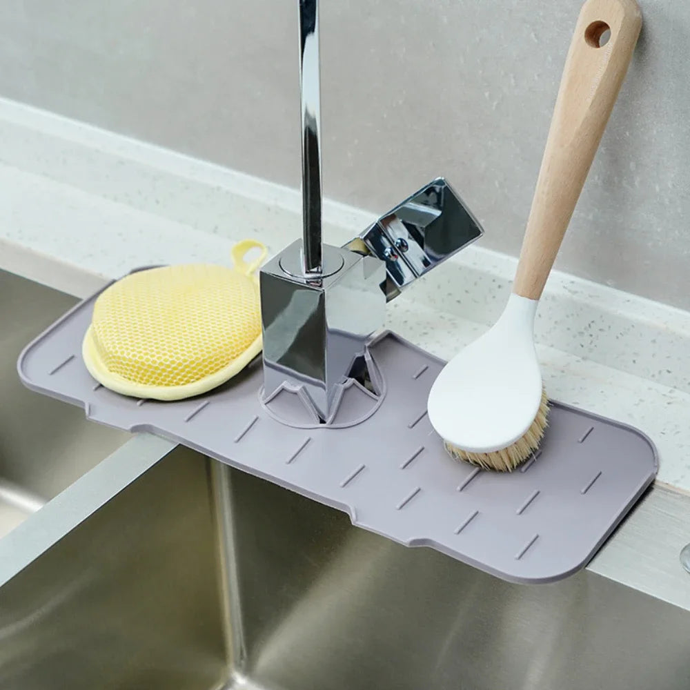 Dish Drainer Sink Mat Kitchen Faucet Splash Guard Drain Rack Countertop Protector Foldable Silicone Bathroom Sinks Sponge Home