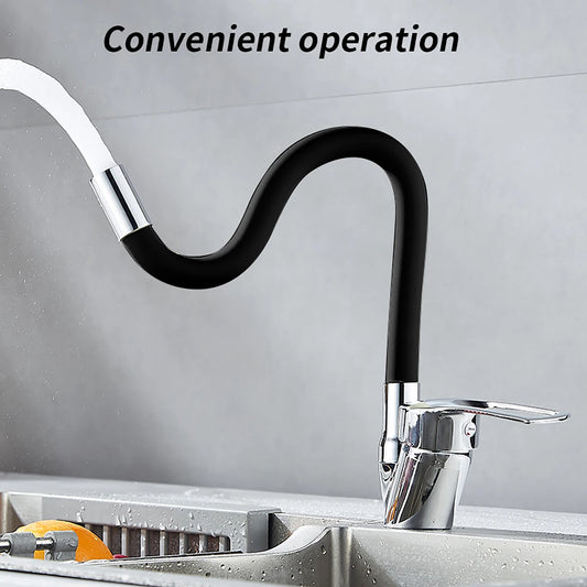 Kitchen Sink Black Faucet Freely-Rotating Hose Spout Wall Mount Cold Hot Water Kitchen Washbasin Deck Mount Single Hole Tap