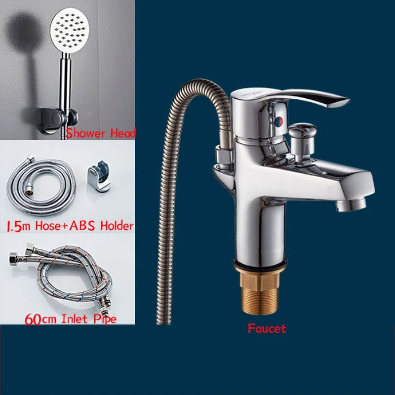 Basin Faucet Set Bathroom Bathtub Shower Faucet with Handheld Shower Head Toilet Hot Cold Water Mixing Valve Nozzle Deck Mounted