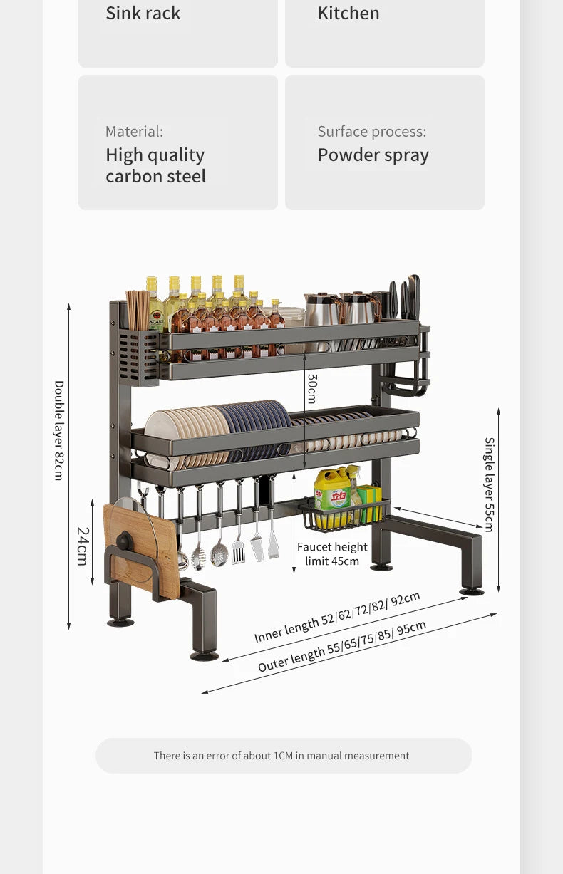 Kitchen Sink Dishwashing Double Layers Tablewares Storage Shelf Multi-functional Dish Drainer Countertop Organizer Accessories