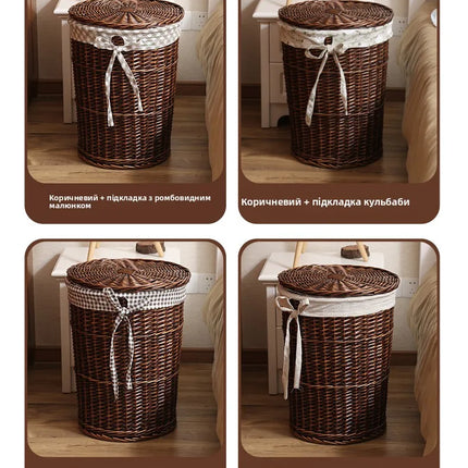Panier à linge Wier en osier pur avec couvercle - E-menage