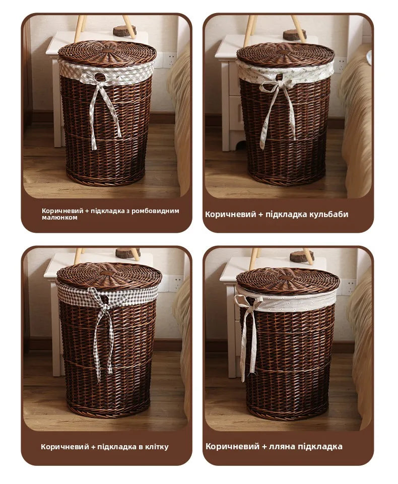 Panier à linge Wier en osier pur avec couvercle - E-menage