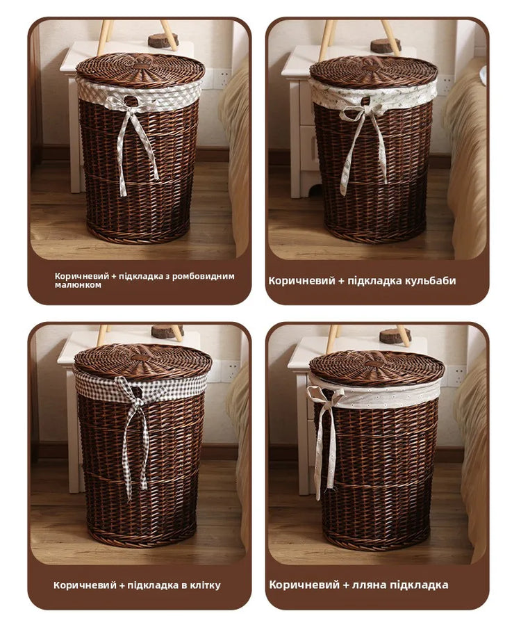 Panier à linge Wier en osier pur avec couvercle - E-menage