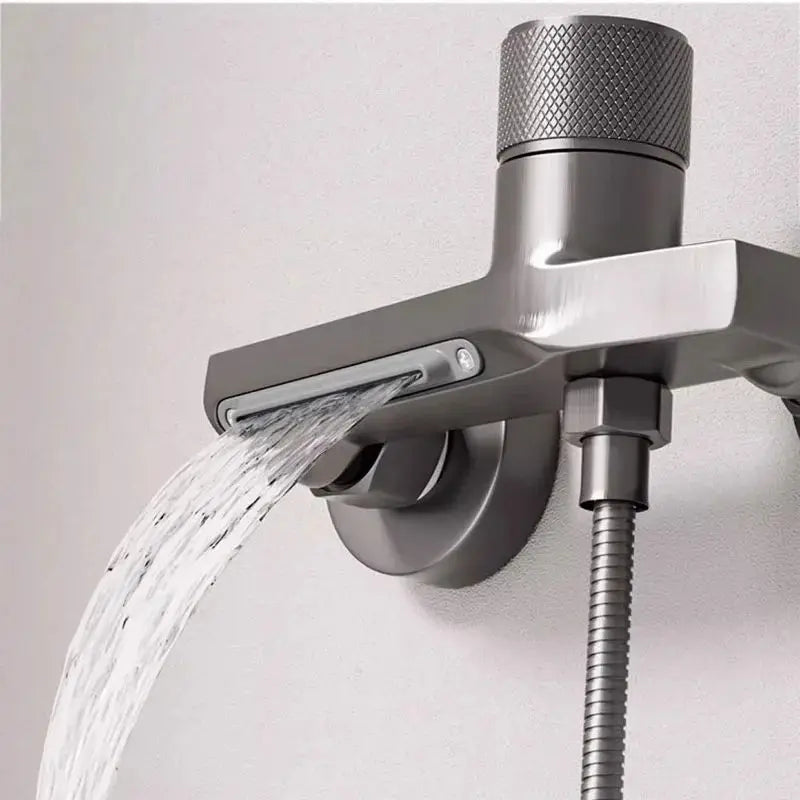 Waterfall Bathtub Faucet Set Handheld Shower Head Wall Mounted Brass Bathroom Tub Filler Waterfall Spout Hot and Cold Mixer Tap