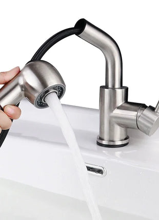 Modern Electric Faucet Brass Stainless Steel Pull-Out Wash Basin Hot Cold Water Basin Tap Touch Control for Household Bathroom