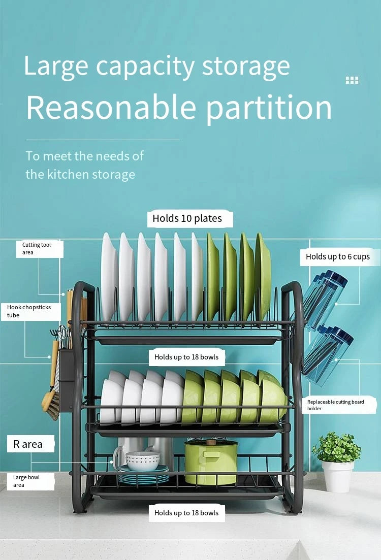 Cutlery Rack Stainless Steel Drying Rack Bowl Dish Draining Shelf  Kitchen Organizer 3 Tiers Dish Drainer Dryer Tray Holder