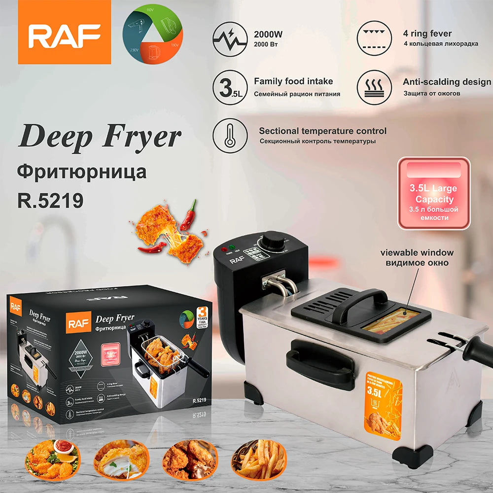 Deep Fryer 2000W Large 3L Capacity With Sectional Temperature Control Anti Scalding Design And Family Size Cooking
