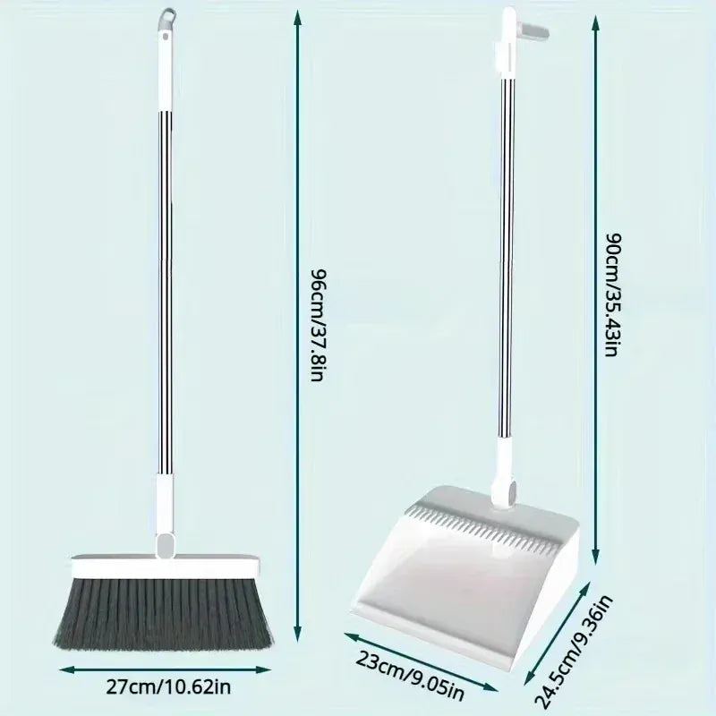 Folding Dustpan Broom Set With Extra Thick Mounting Teeth Design Clip Swivel Clean Long Handle Storage Saves Space