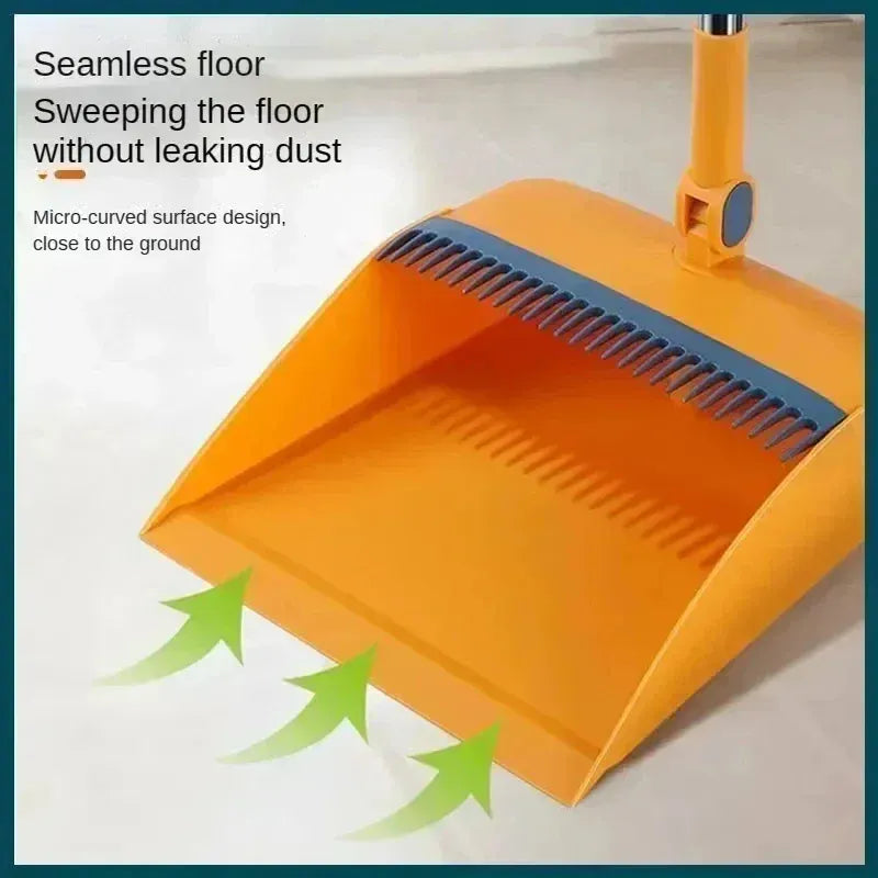 Folding Dustpan Broom Set With Extra Thick Mounting Teeth Design Clip Swivel Clean Long Handle Storage Saves Space