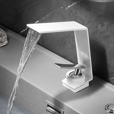 Washbasin Hot and Cold Faucet, Brass Minimalist Washbasin, Waterfall Style Bathroom, Household Washbasin Faucet