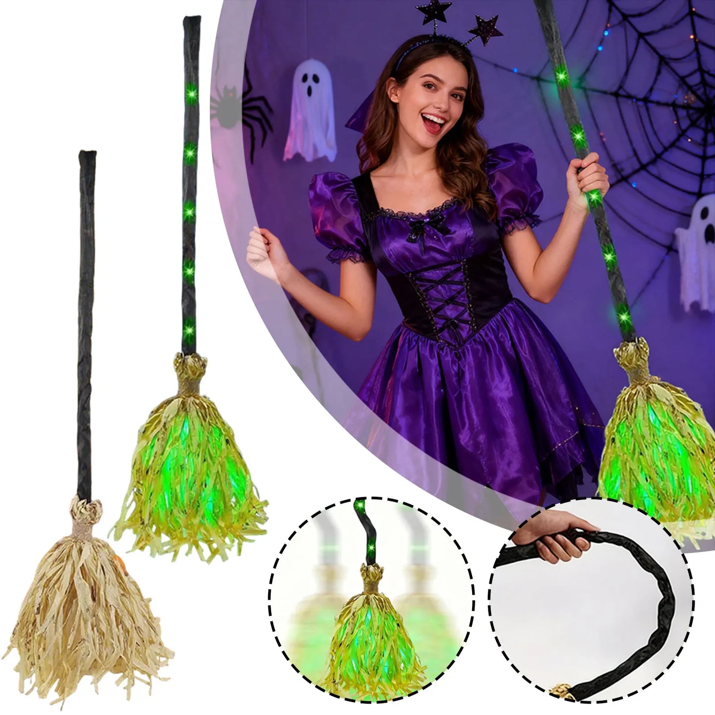 Floating Witch's Brooms Bendable Witches Brooms For Halloween Decor Animated Lights Up Moving Broomstick With Spookys Sounds