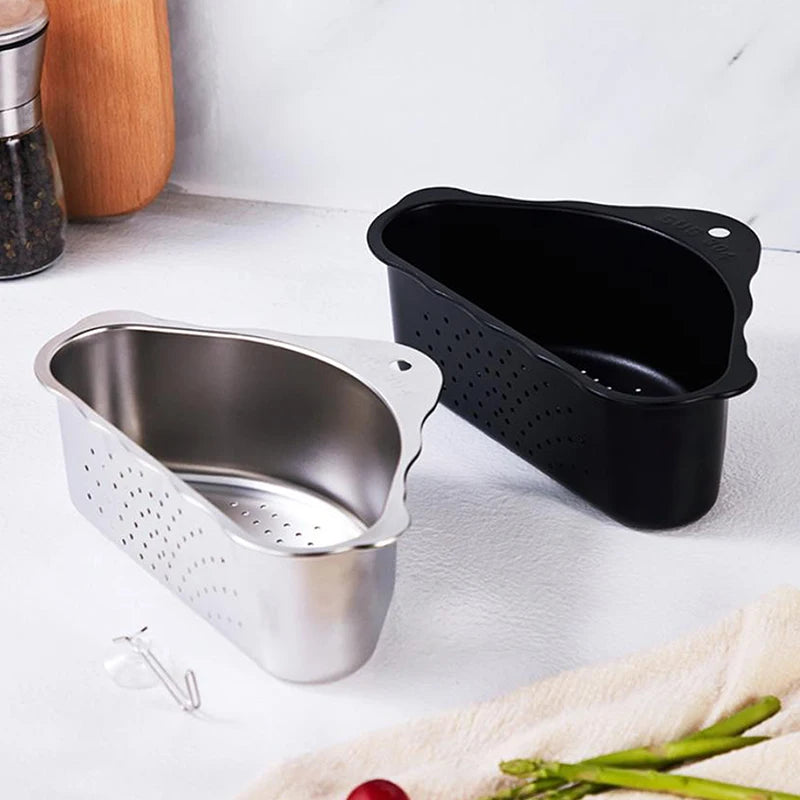 💕Stainless Steel Kitchen Sink Triangular Drainer Basket, Vegetable Washing Basin Water Filter Storage Rack