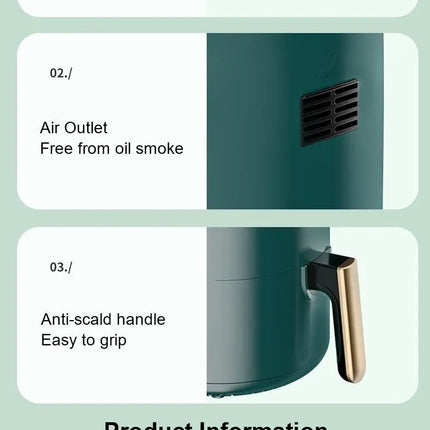 Friteuse à air chaud domestique sans huile et sans fumée, automatique, grande capacité, intelligente et multifonctionnelle