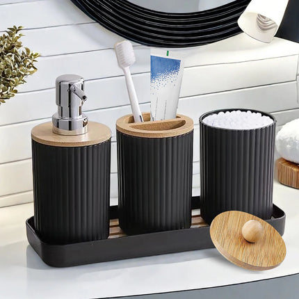 Distributeur de savon, brosse à dents, porte-coton-tige et plateau - E-menage