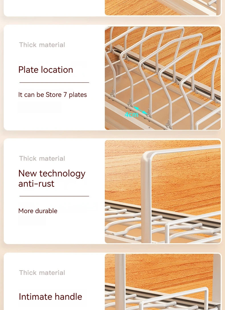 Dish Drain Shelf Stackable Drawer Bowls and Plates Organizer Rack Countertops Drain Shelf Cabinets Sink Cutlery Storage Shelf