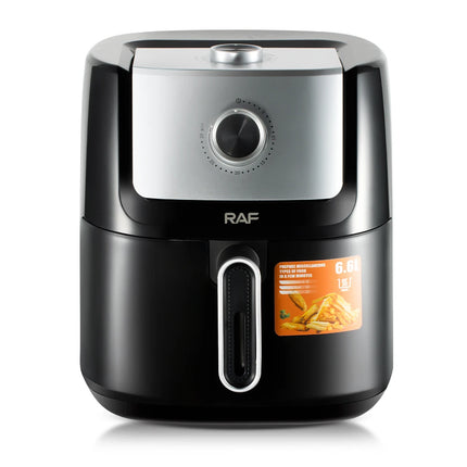 Friteuse à air multifonction 6,6 L noire, cuisson rapide et facile, sans huile, panier antiadhésif.