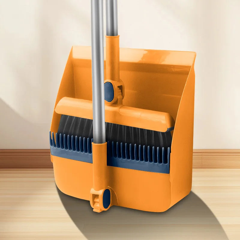 Household Broom Dustpan Combo Set Soft Bristle Broom Strips Nonstick Hair Folding Storage Not Taking Up Space