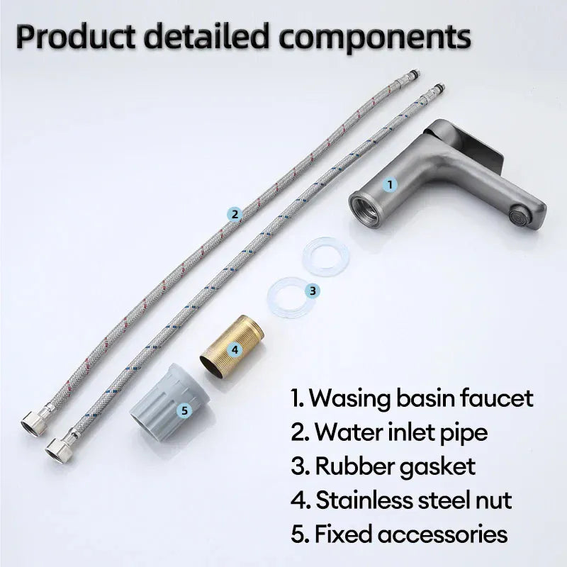 Brushed/Gray Bathroom Sink Faucet Hot and Cold Mixer Faucet Countertop Mount 304 Stainless Steel Single Handle