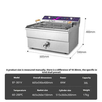 Commercial Electric Fryer - Single Cylinder Large Capacity Fryer for French Fries and Dough Sticks