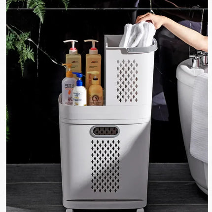 Plastics Laundry Basket Bathroom Dirty Clothe Basket with Wheel Household Multi-Layer Laundry Baskets for Storing Dirty Clothes - E-menage
