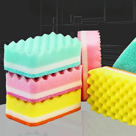 Multi-Color High-Density Wave Sponge Scrubbers - Non-Scratch, Easy-to-Clean, Durable for Kitchen, Bathroom & Household Cleaning