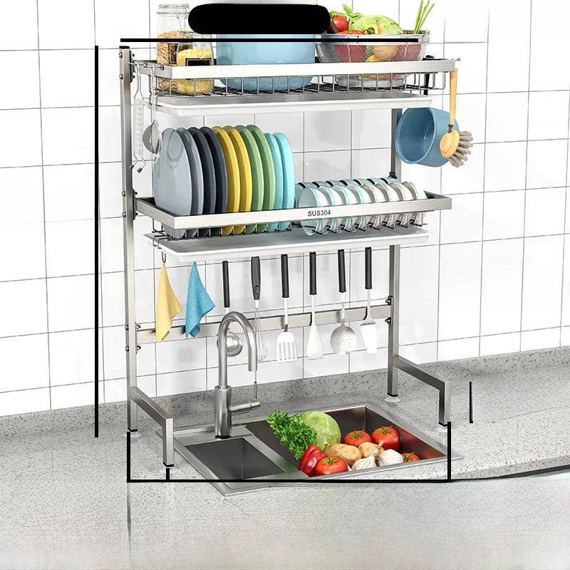 Stainl Steel 304 Kitchen Sink Di Drainer Ra Multi-Function Storage Plate Holder for Diwaing Pool above Countertop
