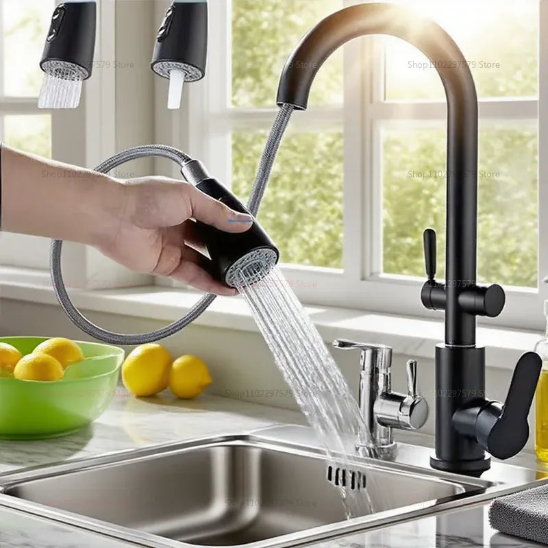 2025 New Stainless Steel Kitchen Faucet Pull Out Sink Mixer Tap with 360 Swivel Spray Head Single Hole Durable Easy Install
