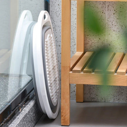 Bassine à linge pliable avec planche à laver