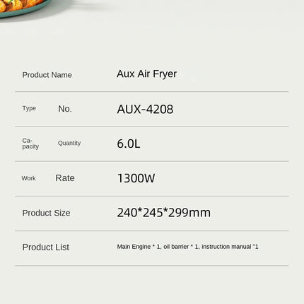 Friteuse à air chaud et four combinés 220 V AUX : multifonctionnels, entièrement automatiques, sans huile, faciles à nettoyer BD